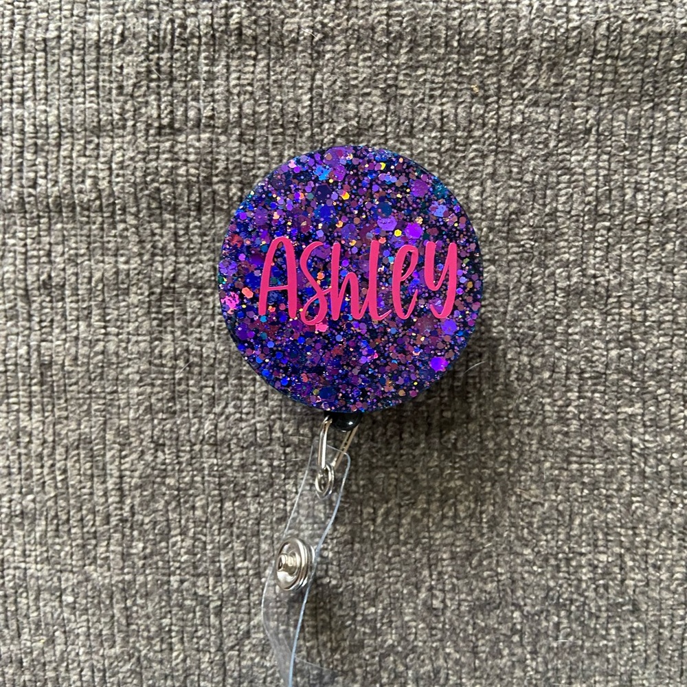 Customizable Purple Color Flip Retractable Name Badge Reel ID Tag Holder